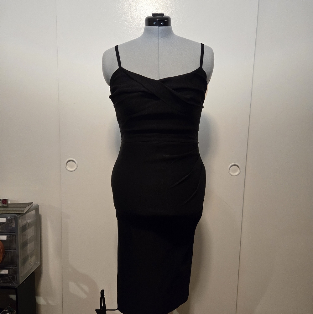 Stop Staring Black Ruched Spaghetti Strap Dress, Size L